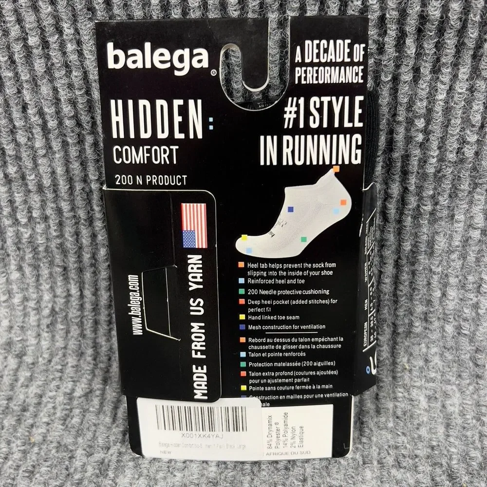 Balega Socks Hidden Comfort No Show LG Black Men 9.5-11.5 Women 11-13 Running‎